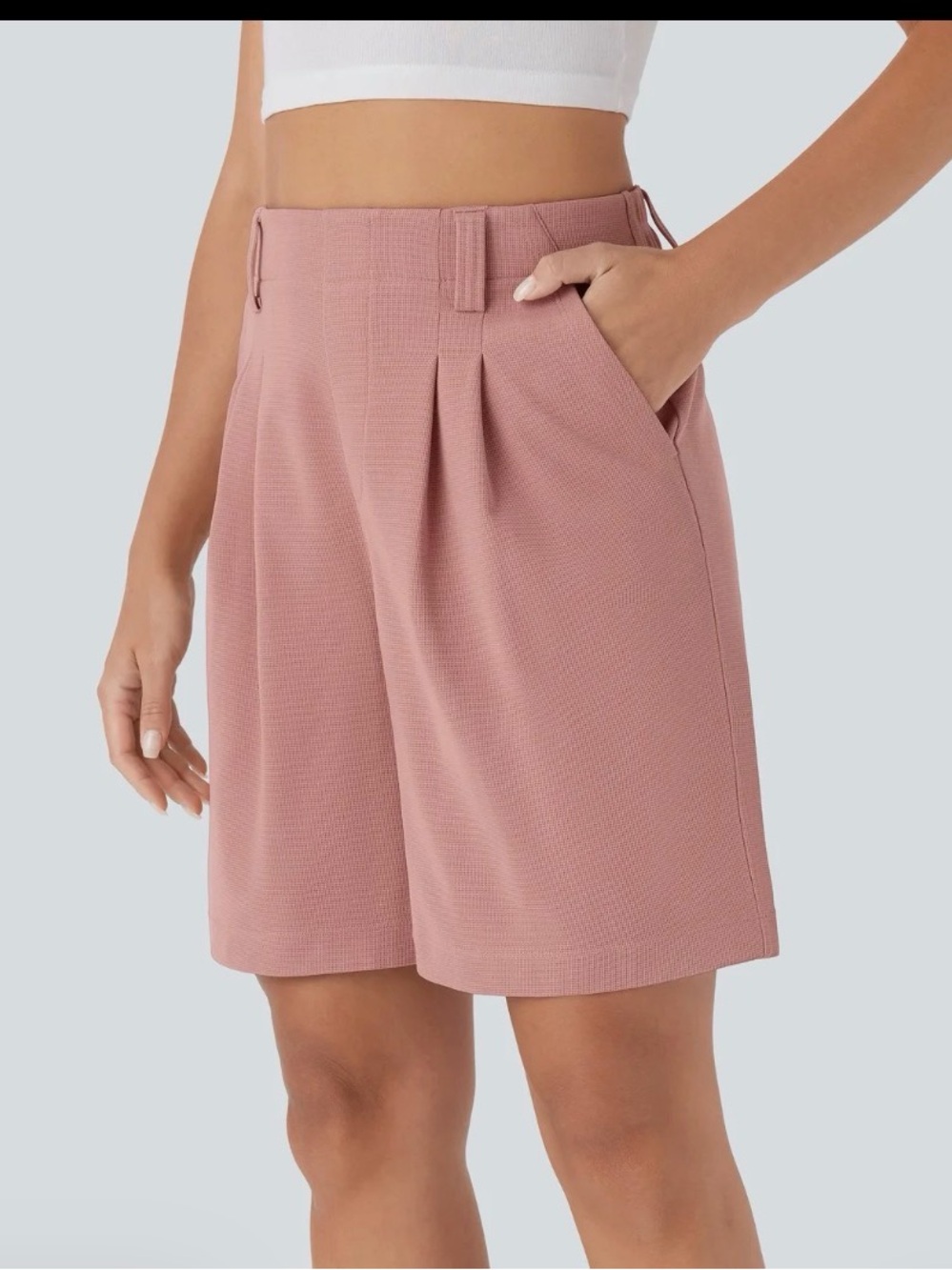 High-Rise Pleated Pink Women's Shorts